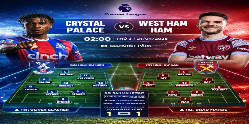 Crystal Palace vs West Ham 02:00 Thứ 3, Ngày 21/04/2026