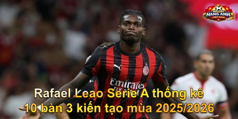 Rafael Leao Serie A thống kê 10 bàn 3 kiến tạo mùa 2025/2026