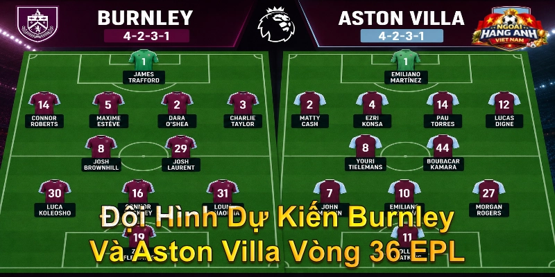Đội Hình Dự Kiến Burnley Và Aston Villa Vòng 36 EPL