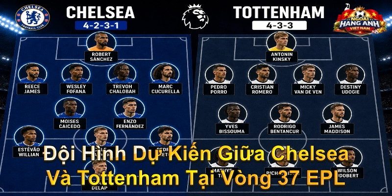 Đội Hình Dự Kiến Giữa Chelsea Và Tottenham Tại Vòng 37 EPL