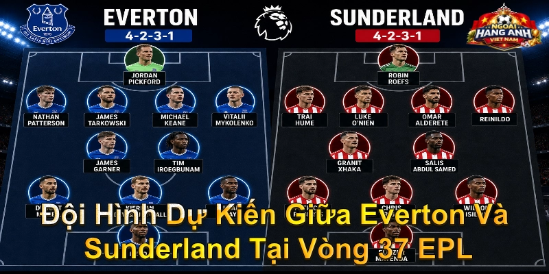Đội Hình Dự Kiến Giữa Everton Và Sunderland Tại Vòng 37 EPL