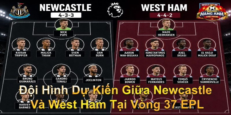 Đội Hình Dự Kiến Giữa Newcastle Và West Ham Tại Vòng 37 EPL