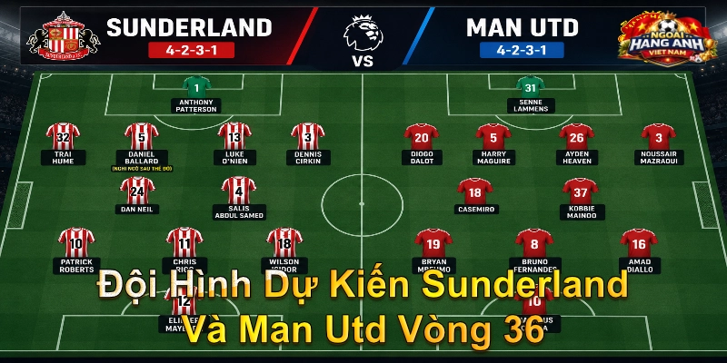 Đội Hình Dự Kiến Sunderland Và Man Utd Vòng 36